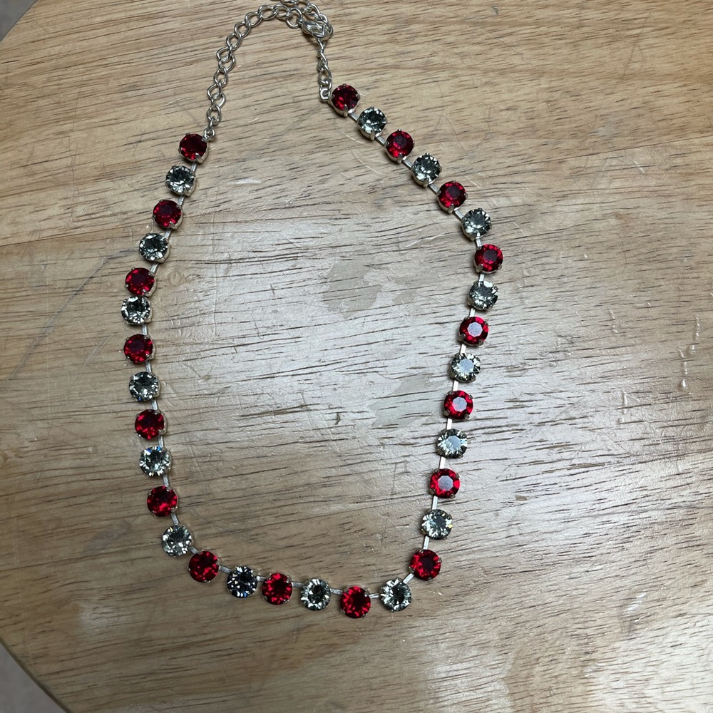 Grey and red crystal necklace.